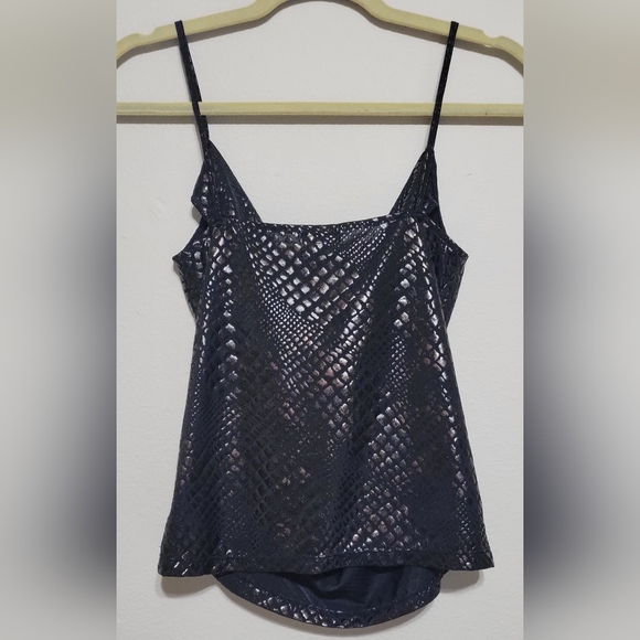 Mango Animal Print Embossed Black Tank Top Size Medium Draped Neckline - Picture 2 of 7